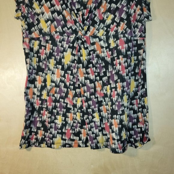 Liz Claiborne Black Orange Yellow Multicolor Print Top Women Size L - Picture 8 of 9